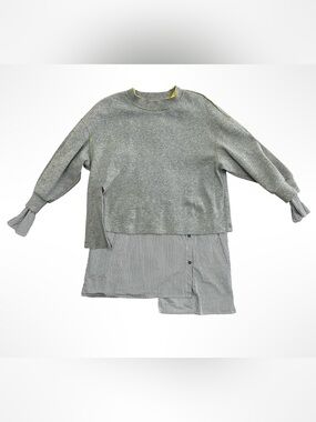 ATOP Lady Layered Asymmetric Sweatshirt Shirt Combo Top Gray Striped M